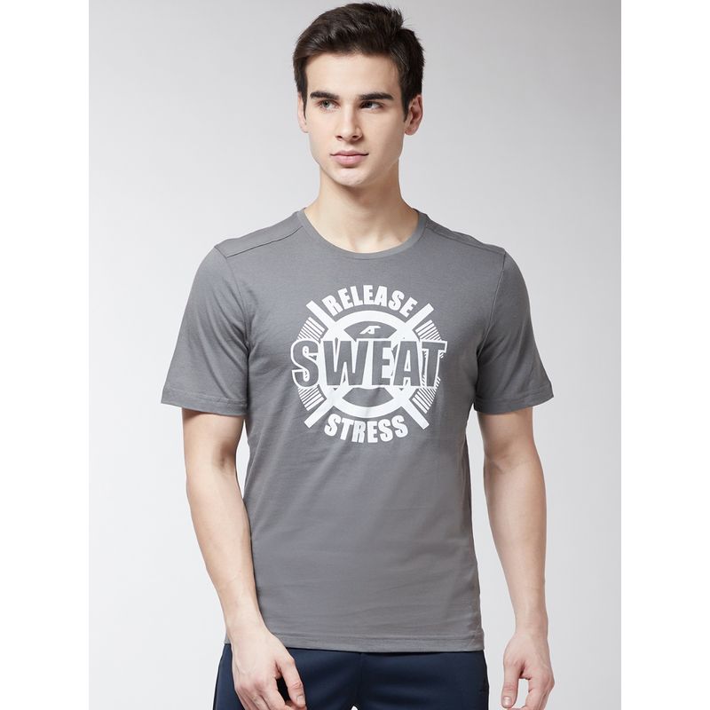 Alcis Men Grey Printed Round Neck T Shirt (L)