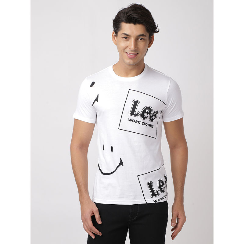 Lee Men White Graphic Print Slim Fit T-Shirt (M)