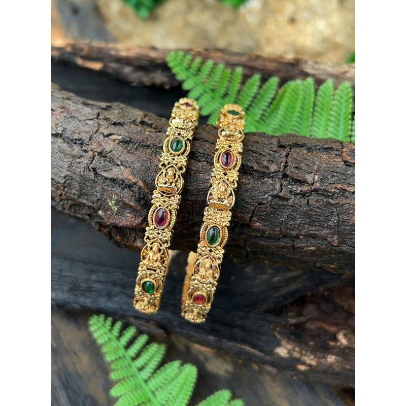 GRIIHAM Multi-Color Gold Plated Laxmi Bangles (Pack of 2) (2.6)