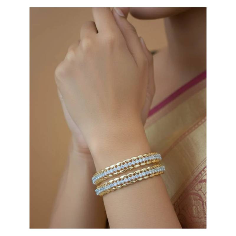 ZEVARLY White Sparkling CZ American Stones Bangles (Pack of 2) (2.4)