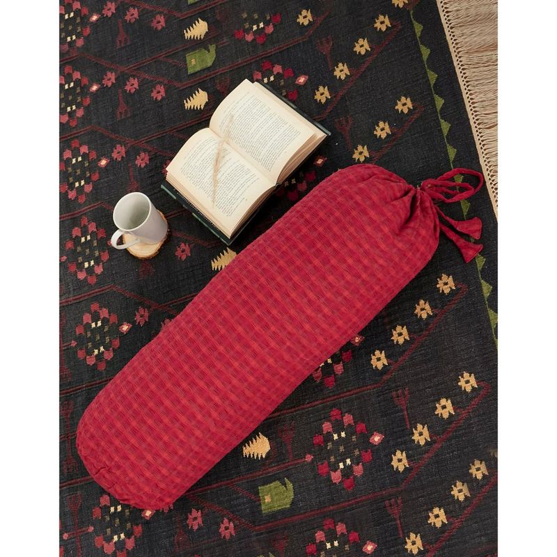 Buy Fabindia Red Deepali Cotton Bolster Cover (24x24 inches) Online