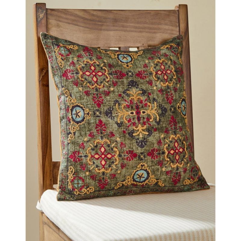 Buy Fabindia Green Cotton Embroidered Nicara Cushion Cover (16x16