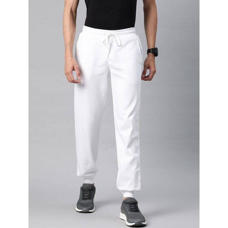 Alcis Men White Solid Cotton Regular Fit Joggers (S)