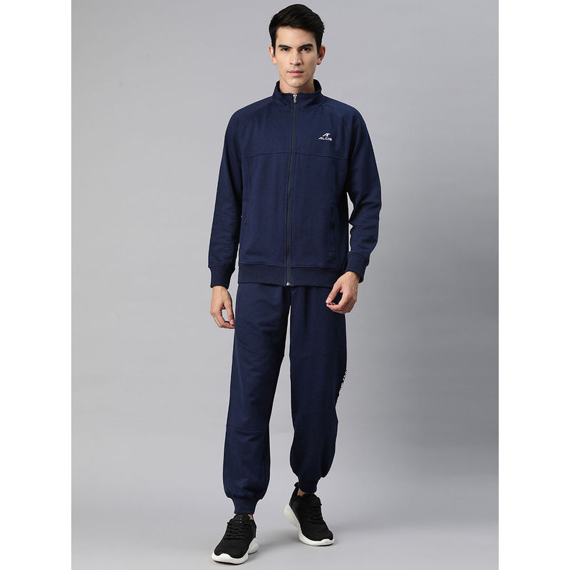 Alcis Men Navy Blue Typography Cotton Regular Fit Jacket & Joggers (Set of 2) (L)