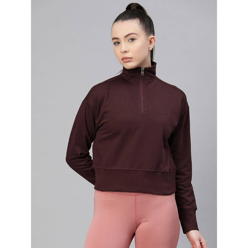 Alcis Women Maroon Solid Cotton Regular Fit Sweatshirt (S)