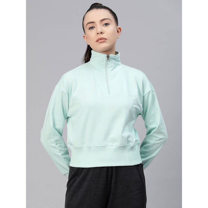 Alcis Women Blue Solid Cotton Regular Fit Sweatshirt (M)