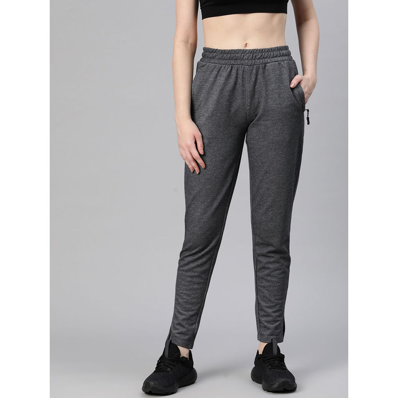 Alcis Women Grey Printed Cotton Regular Fit Trackpant (L)