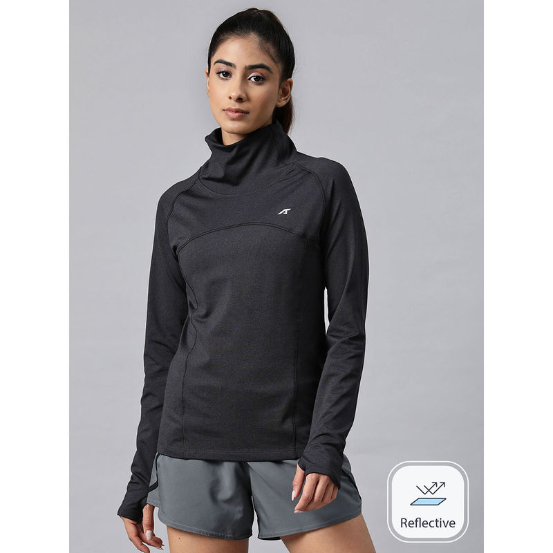 Alcis Women Black Solid Polyester Slim Fit Sweatshirt (L)
