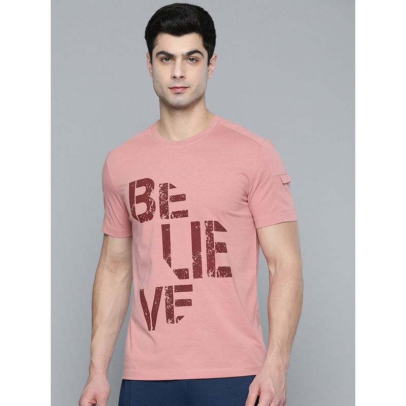 Alcis Men Dusty Pink Maroon Typography Printed T-Shirt (L)