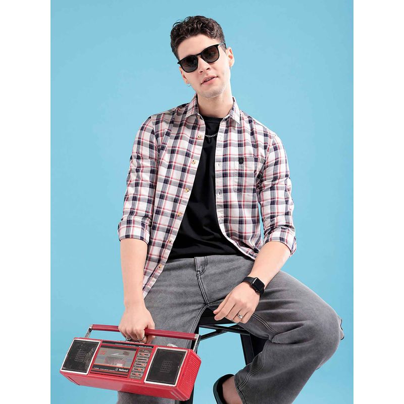 The Indian Garage Co White Cotton Full Sleeves Casual Shirt (XL)