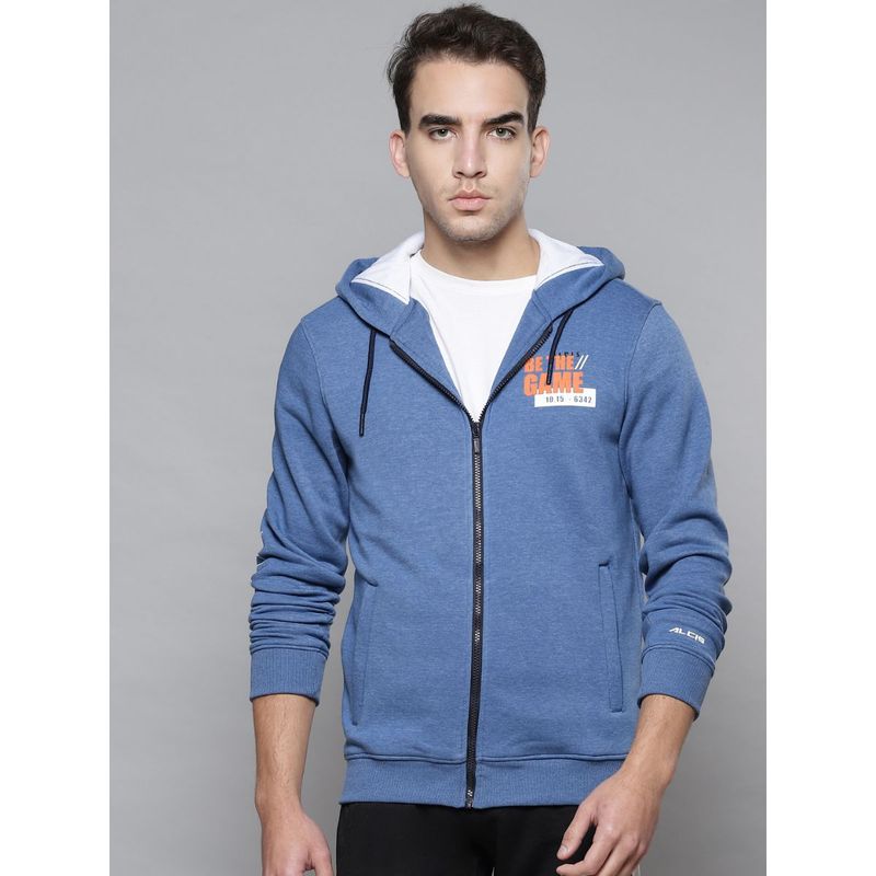 Alcis Men Blue Typography Cotton Sporty Jacket (XL)