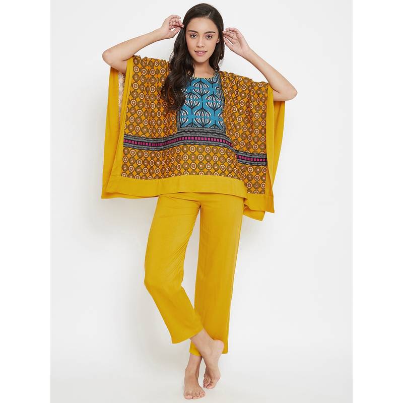 The Kaftan Company Mustard Magic Kaftan Pyjama Set (S)