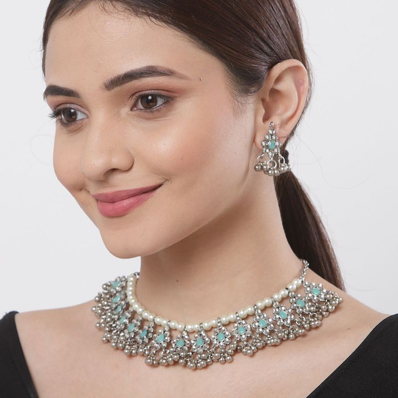 Blue - Kundan Work Choker Necklace Set 40