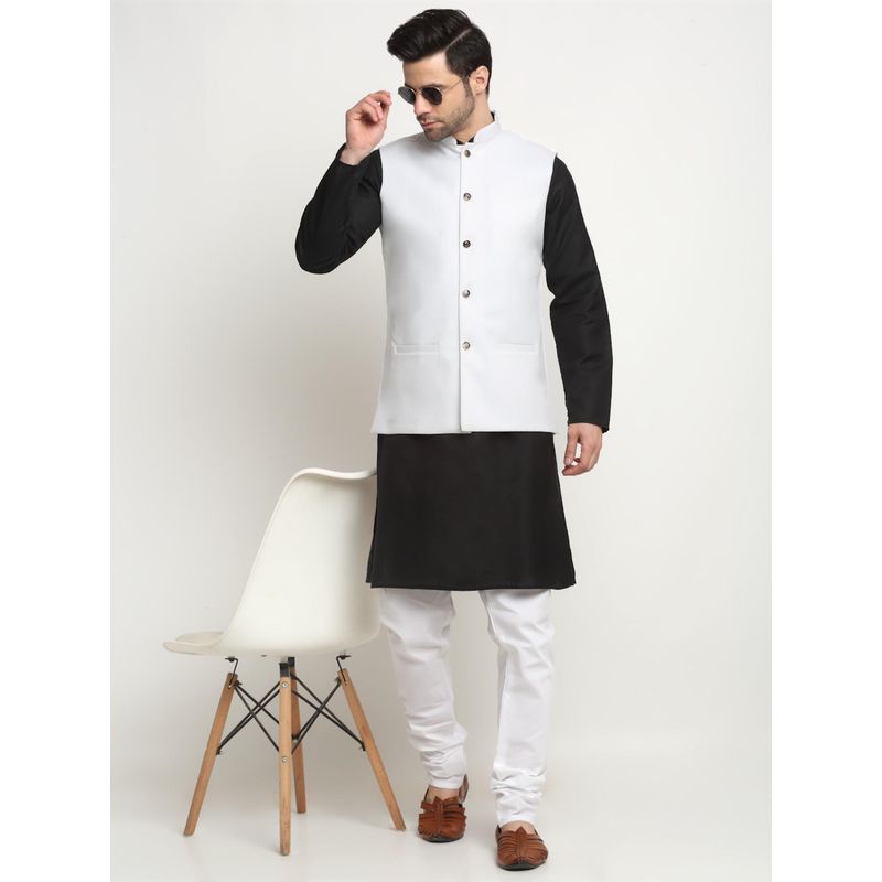 White kurta and black jacket on sale