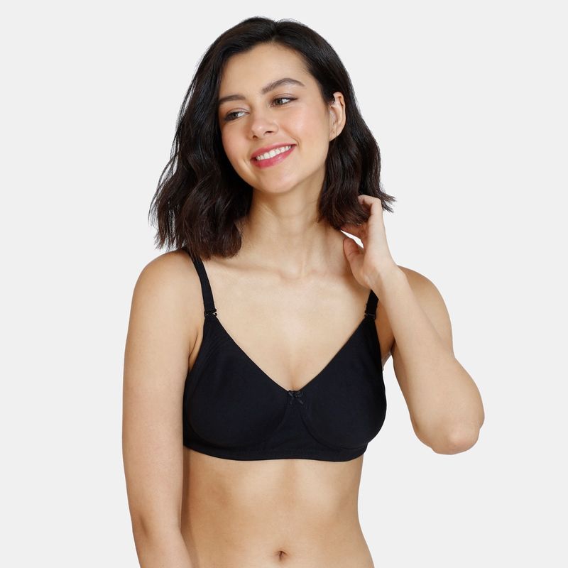 Zivame Beautiful Basics Double Layered Non-Wired 3-4th Coverage Backless Bra-Anthracite-Black(34C)