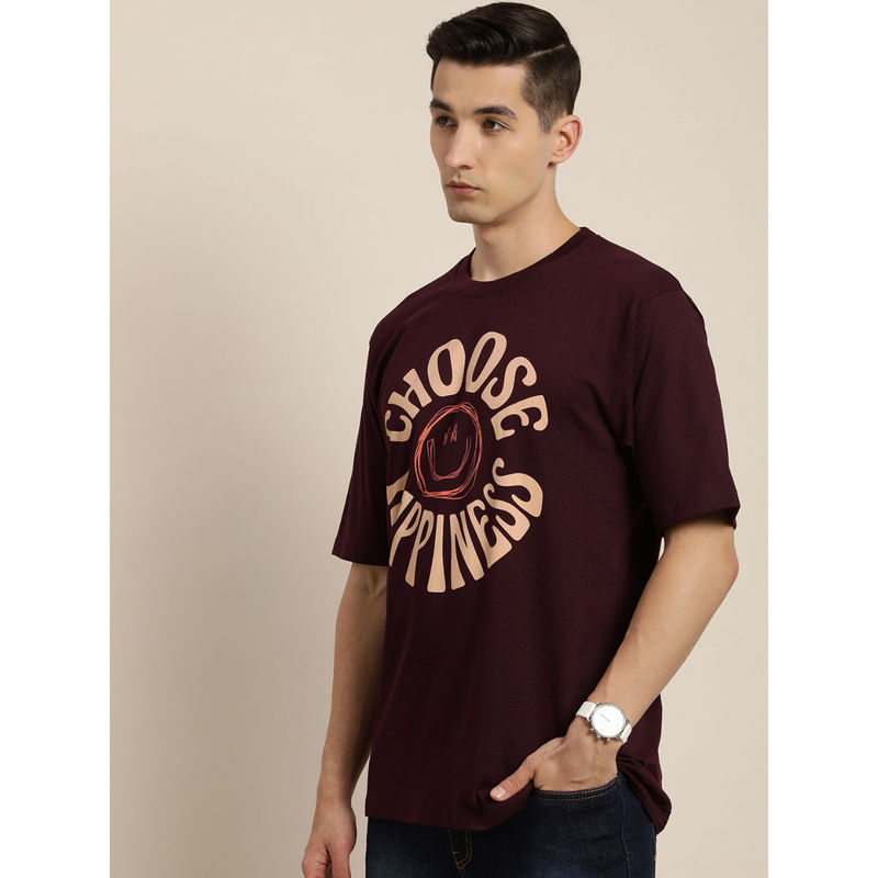 Difference of Opinion Maroon Typographic Oversized T-shirt (M)
