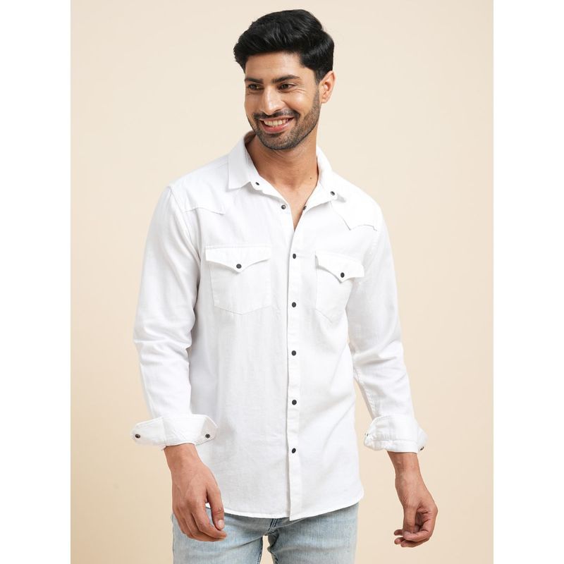KINGDOM OF WHITE Caravan Full Sleeves Shirt With Western Yoke & Contrast Button Details (L)