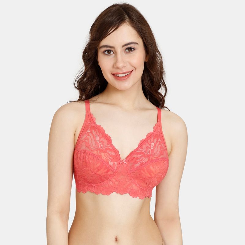 Zivame Rosaline Double Layered Non Wired 3-4Th Coverage Lace Bra - Emberglow - Red (34D)