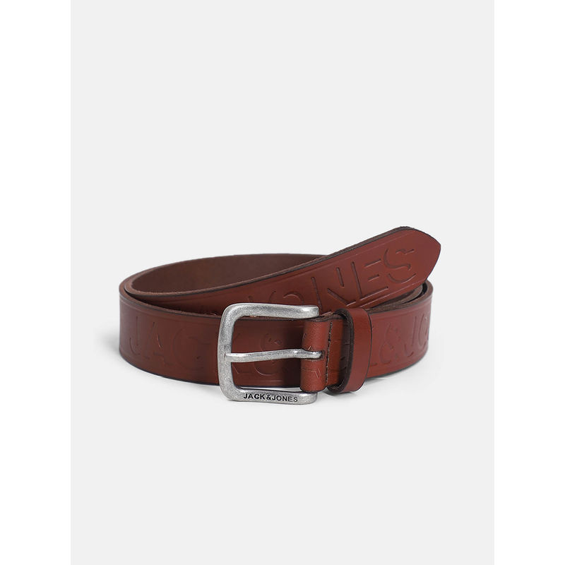 Jack & Jones Brown Embossed Logo Leather Belt (M)