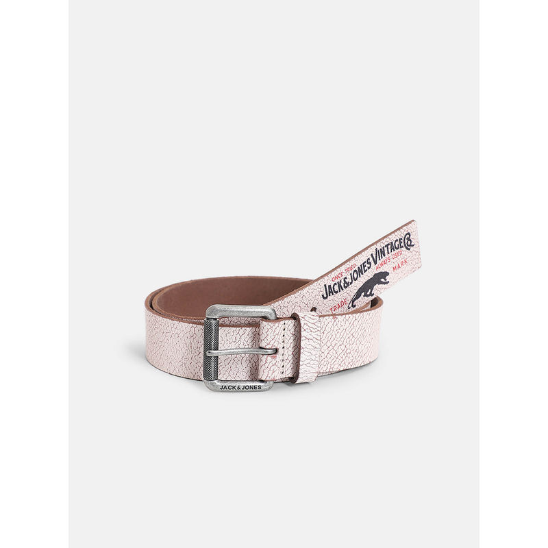 Jack & Jones White Abstract Print Leather Belt (S)