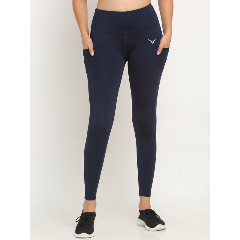 INVINCIBLE Navy Blue Women Training Legging With Slit Pocket (S)
