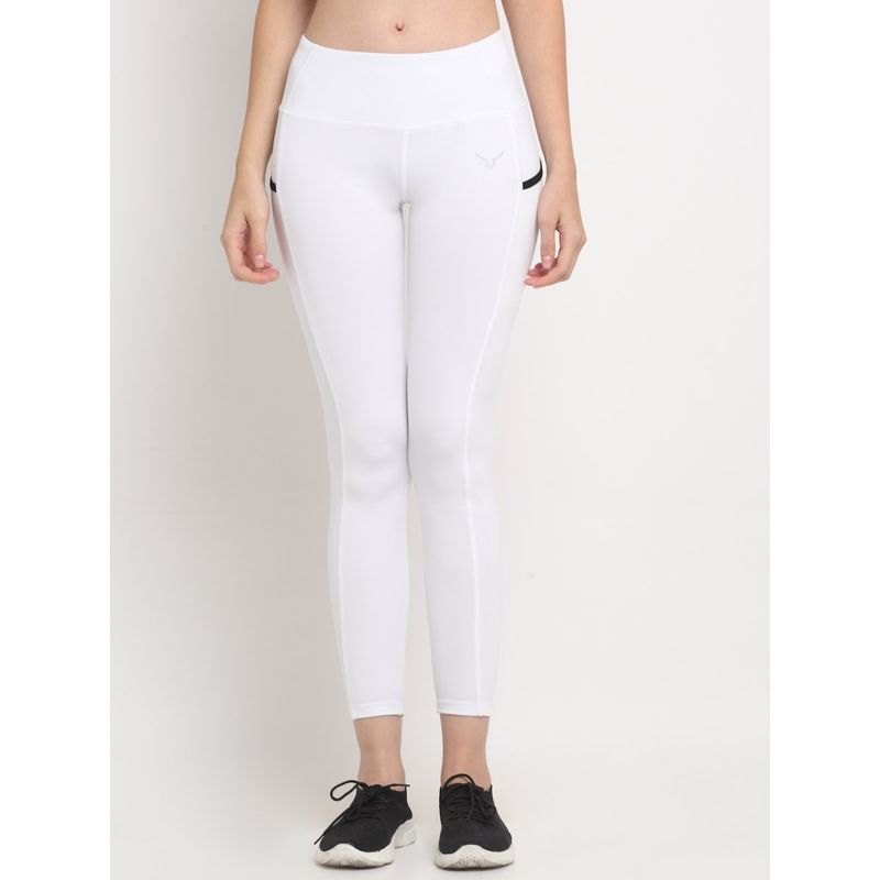INVINCIBLE White Women Training Legging With Slit Pocket (S)