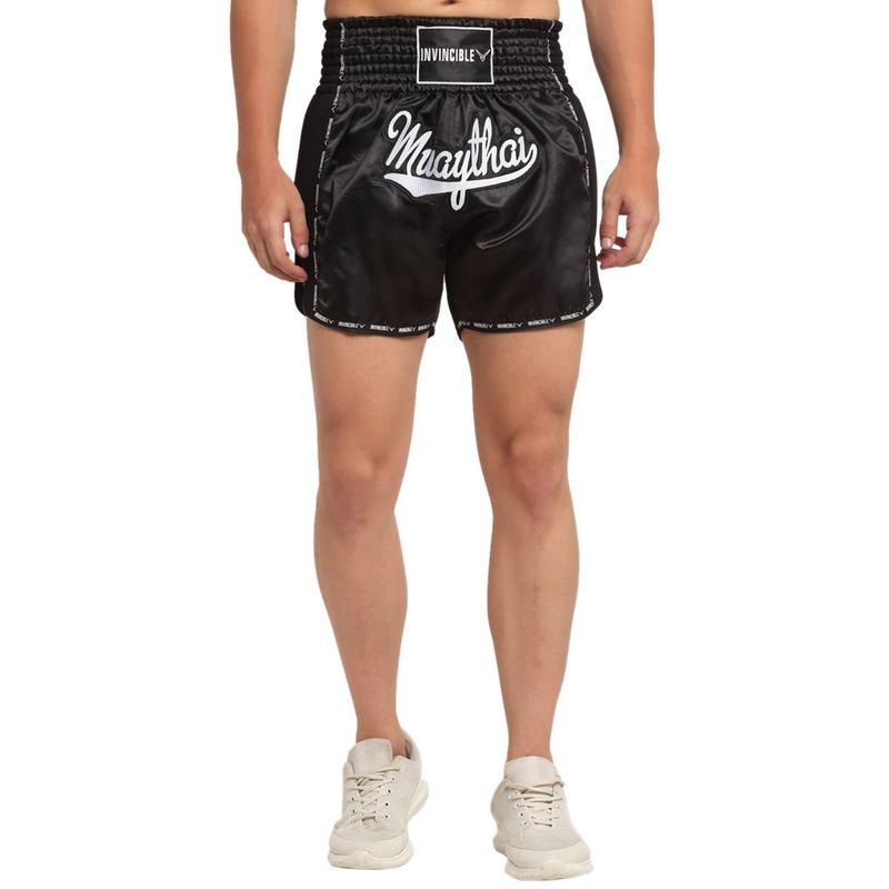 INVINCIBLE Black Men Muay Thai Boxing Shorts (M)