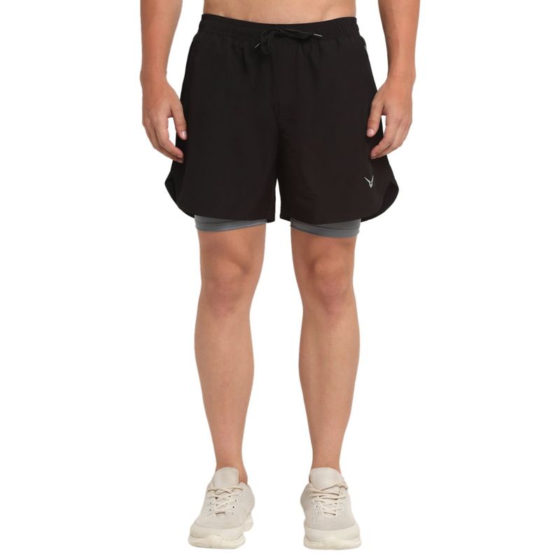 INVINCIBLE Black Men Double Layered Shorts (M)