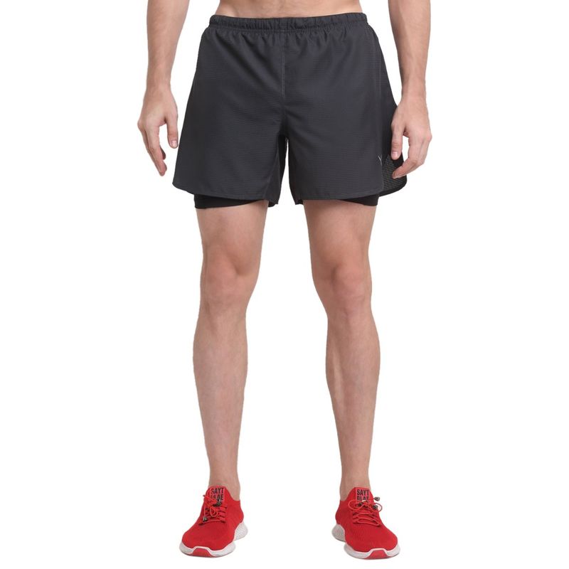 INVINCIBLE Grey Men Double Layered Long Distance Running Shorts (L)