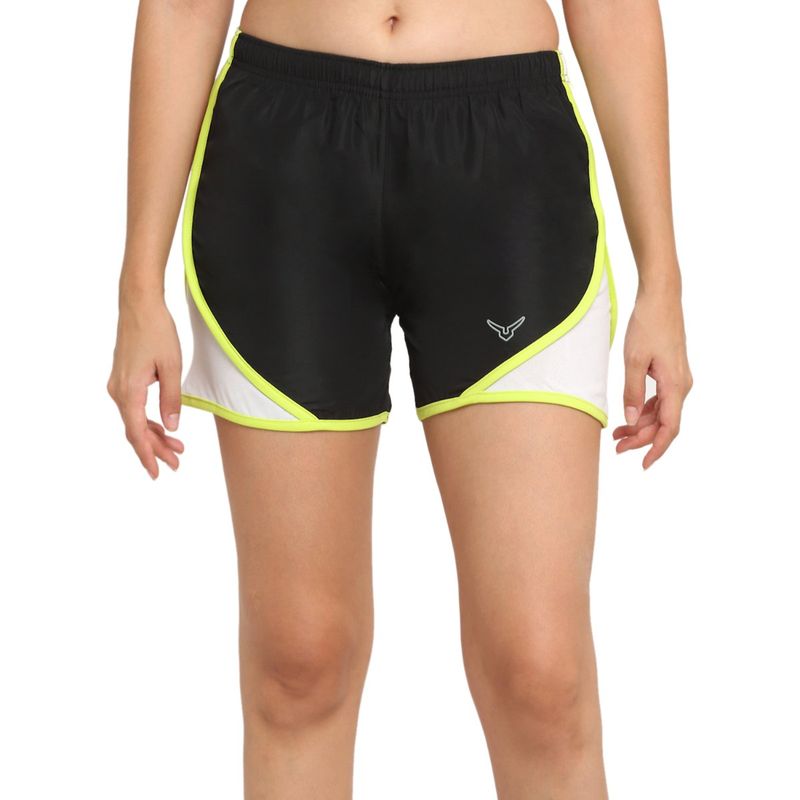 INVINCIBLE Black Lime Green Women Running Shorts (M)