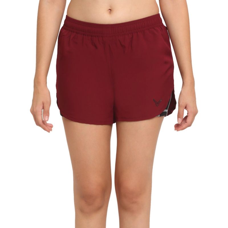 INVINCIBLE Burgundy Black Women Double Layered Shorts (L)