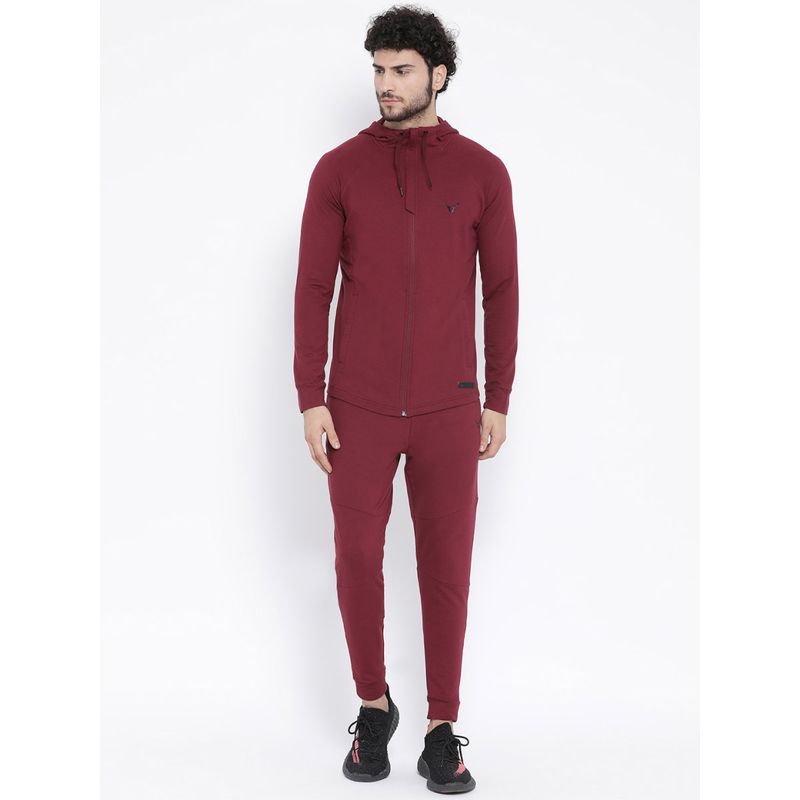 INVINCIBLE Burgundy Men Athleisure Slim Fit Luxury Tracksuit (Set of 2) (S)
