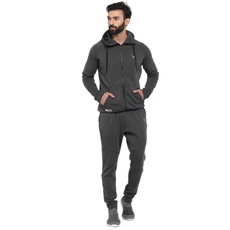 INVINCIBLE Grey Men Athleisure Tech Fleece Premium Tracksuit (Set of 2) (S)
