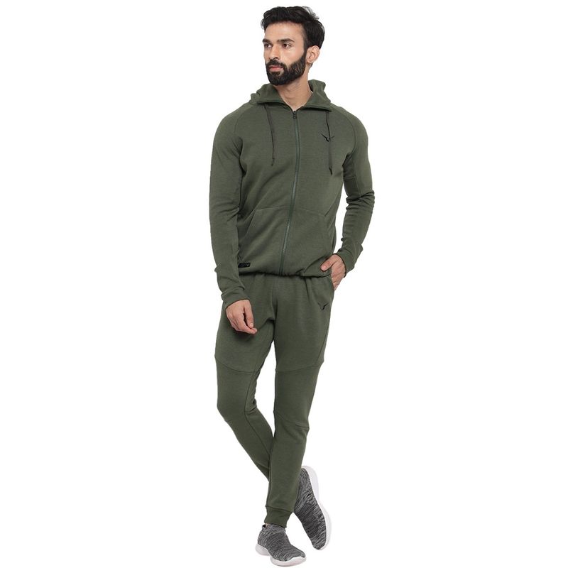INVINCIBLE Olive Green Men Athleisure Tech Fleece Premium Tracksuit (Set of 2) (S)