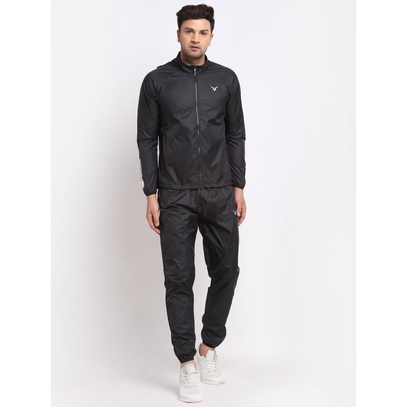 INVINCIBLE Black Men Wind Runner Outdoor Tracksuit (Set of 2) (S)