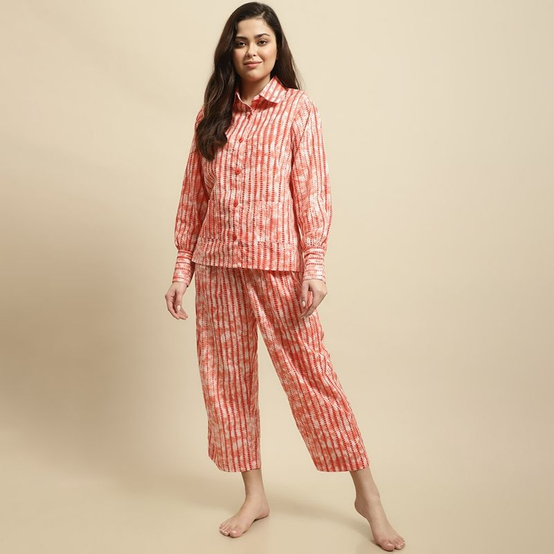 Secret Wish Womens Red & White Tie-Dye Print Co-Ord (Set of 2) (XL)