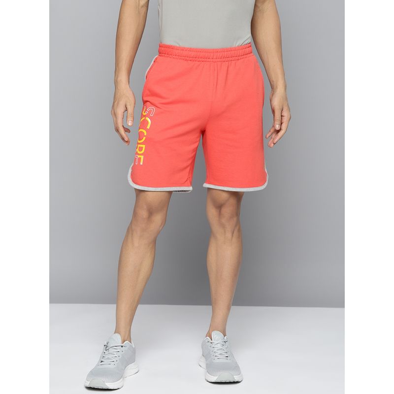 Alcis Men Peach-Coloured Typography Printed Running Shorts (L)
