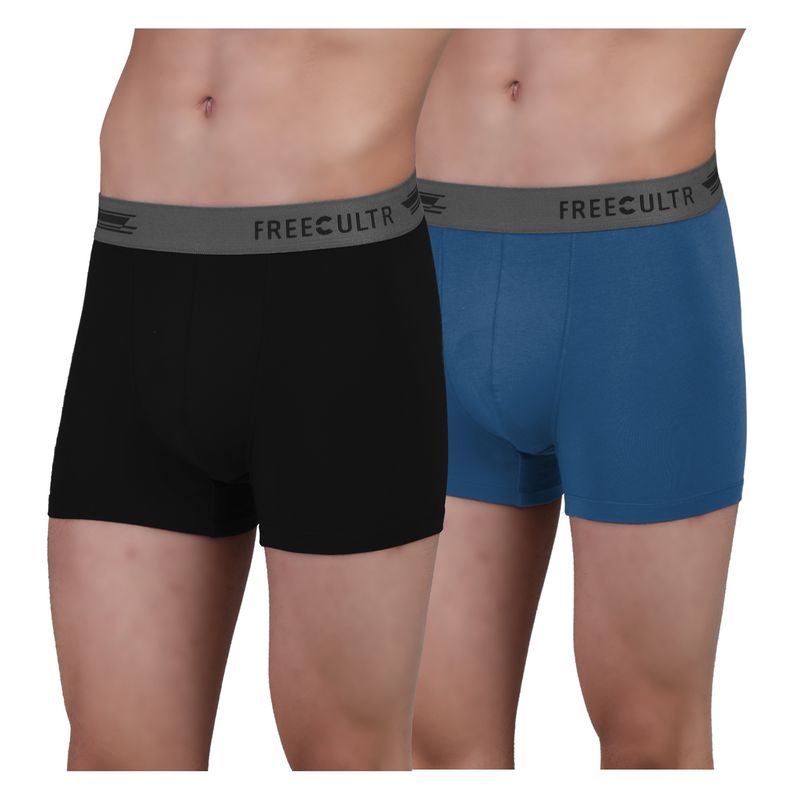 FREECULTR Men's Anti-Microbial Air-Soft Micromodal Underwear Trunk, Pack of 2 - Multi-Color (M)