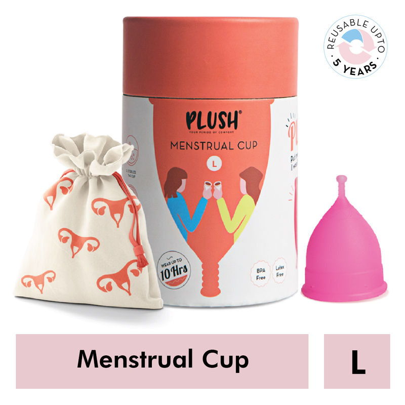 Plush Reusable L Menstrual Cup With Cotton Carry Pouch