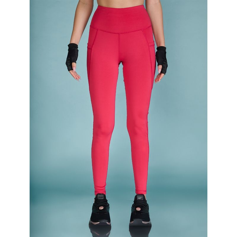 Kica High Waisted Essential Leggings with Pockets and Perfect Ankle Length For Gym Pink (L)