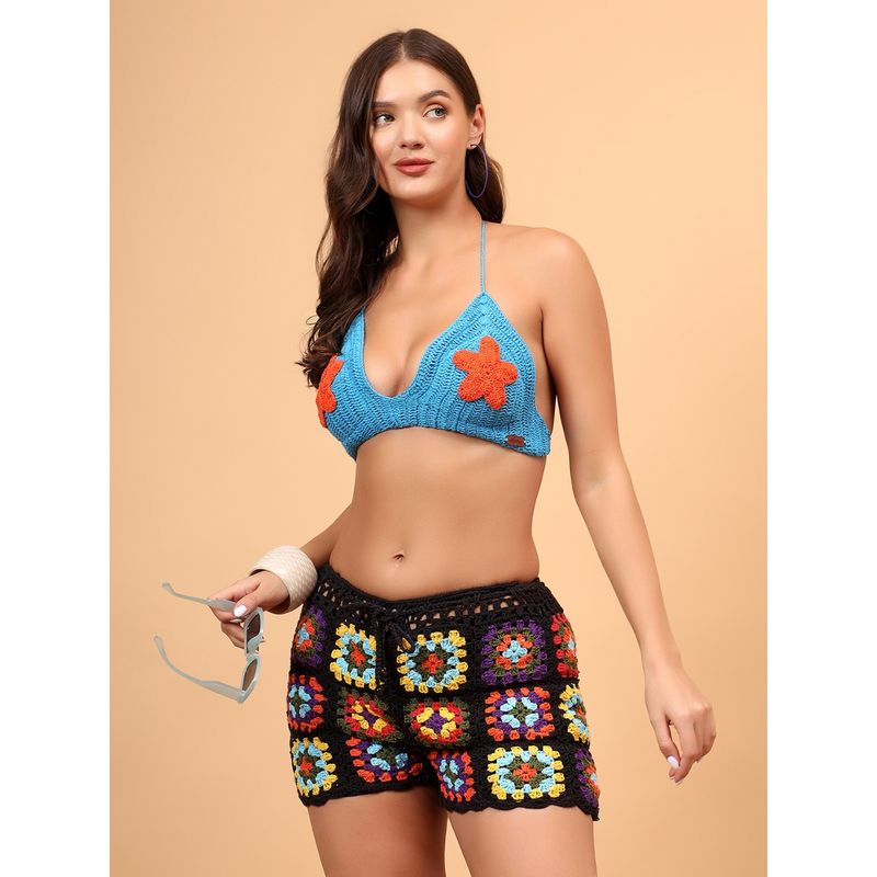 Velvery Crochet Floral Crop Bralette - Blue (32)