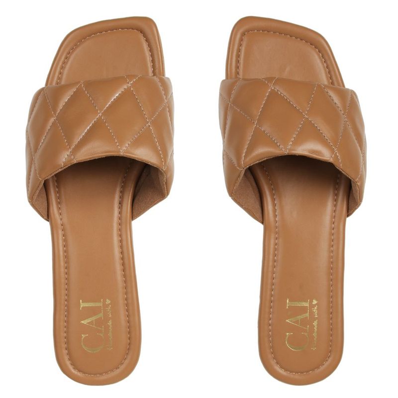 THE CAI STORE Tan Quilted Slides Tan Flats - Euro 36