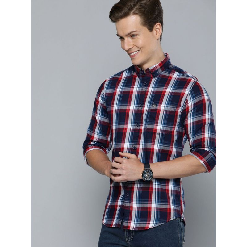 The Indian Garage Co Men's Slim Fit Checkered Cutaway Collar Casual Shirt (M)