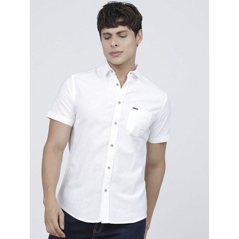 The Indian Garage Co Men's Slim Fit Solid Half Sleeves Cutaway Collar Casual Shirt (L)
