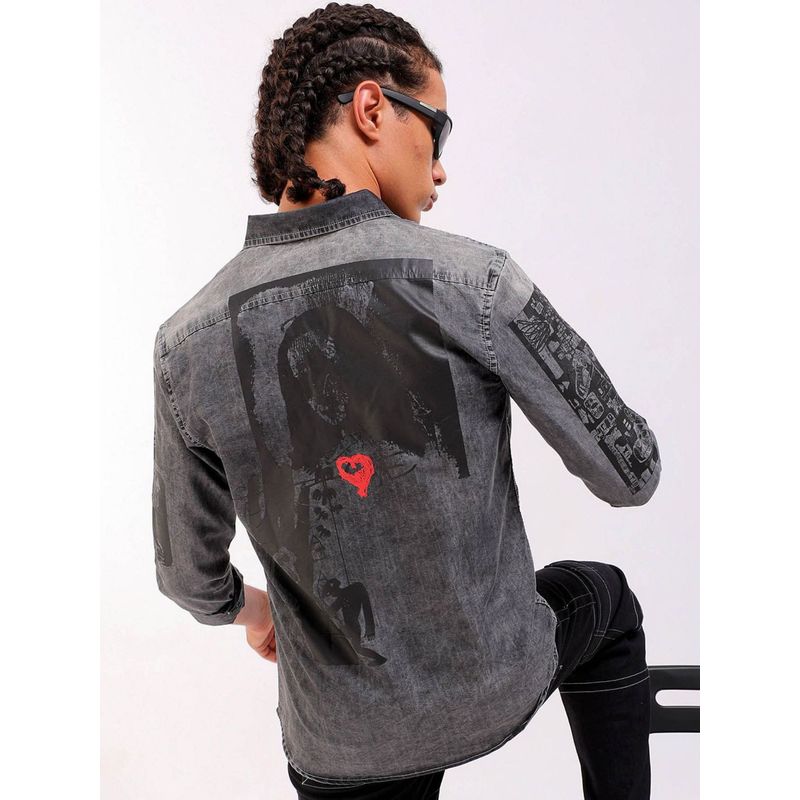 The Indian Garage Co Men's Regular Fit Printed Casual Denim Shirt (L)