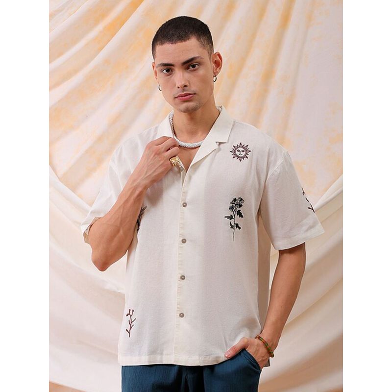 The Indian Garage Co Men's Relaxed Fit Placement Embroidered Half Sleeves Shirt (M)