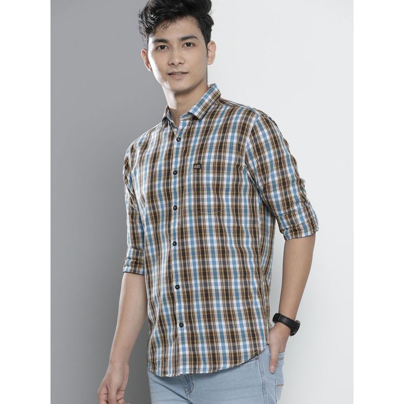 The Indian Garage Co Men's Slim Fit Checkered Spread Collar Casual Shirt (S)