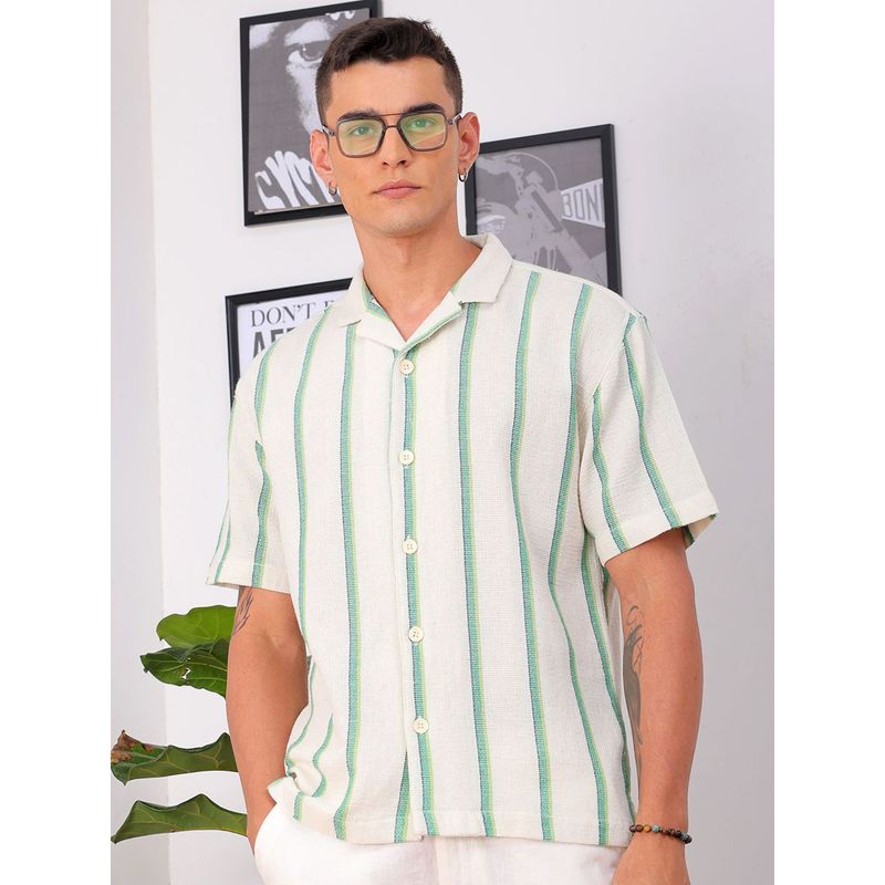 The Indian Garage Co Men's Relaxed Fit Striped Half Sleeves Shirt (L)