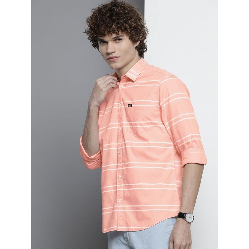 The Indian Garage Co Men's Slim Fit Striped Spread Collar Casual Shirt (S)