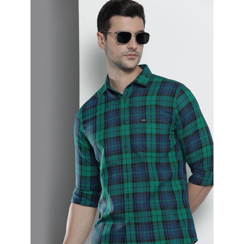 The Indian Garage Co Men's Regular Fit Checkered Spread Collar Casual Shirt (L)